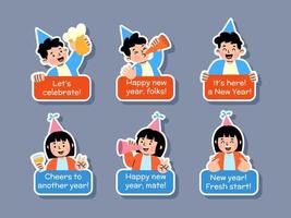 Set of New Year Greetings Chat Stickers vector