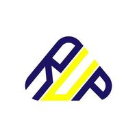 diseño creativo del logotipo de la letra rup con gráfico vectorial, logotipo simple y moderno de rup. vector
