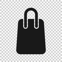 icono de bolsa de compras en estilo plano. Ilustración de vector de signo de bolso sobre fondo blanco aislado. concepto de negocio de paquete.