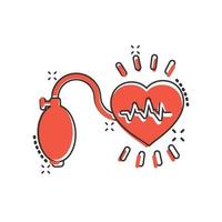 Arterial blood pressure icon in comic style. Heartbeat monitor cartoon vector illustration on isolated background. Pulse diagnosis splash effect sign business concept.