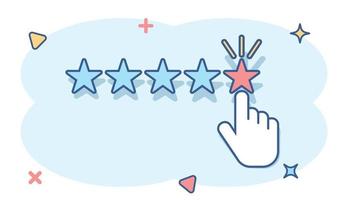 Vector cartoon customer reviews, user feedback icon in comic style. Rating sign illustration pictogram. Stars rating business splash effect concept.