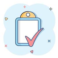 Document checklist icon in comic style. Report cartoon vector illustration on white isolated background. Paper sheet splash effect business concept.