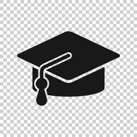 Graduation hat icon in flat style. Student cap vector illustration on white isolated background. University business concept.