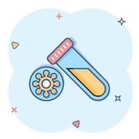 icono de prueba de coronavirus en estilo cómico. covid-19 ilustración vectorial de dibujos animados sobre fondo aislado. concepto de negocio de signo de efecto de salpicadura de diagnóstico médico. vector