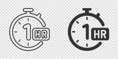 1 hour clock icon in flat style. Timer countdown vector illustration on isolated background. Time measure sign business concept.