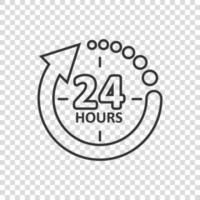 24 hours service icon in flat style. All day business and service vector illustration on isolated background. Quick service time sign business concept.