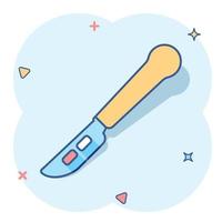 Vector cartoon medical scalpel icon in comic style. Hospital surgery knife sign illustration pictogram. Scalpel business splash effect concept.