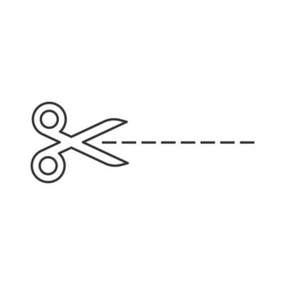 Scissor with cutting line icon in flat style. Cut equipment vector illustration on white isolated background. Cutter business concept.