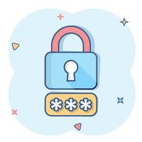 Login icon in comic style. Password access cartoon vector illustration on white isolated background. Padlock entry splash effect business concept.