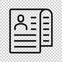 Resume icon in flat style. Contract document vector illustration on white isolated background. Paper notepad business concept.