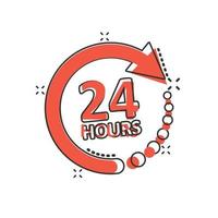 24 hours service icon in comic style. All day business and service cartoon vector illustration on isolated background. Quick service time splash effect sign business concept.