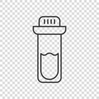 sangre en el icono del tubo de ensayo al estilo plano. matraz de laboratorio ilustración vectorial sobre fondo aislado. líquido en el concepto de negocio de signo de vaso de precipitados. vector