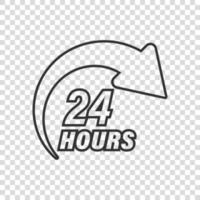 24 hours service icon in flat style. All day business and service vector illustration on isolated background. Quick service time sign business concept.