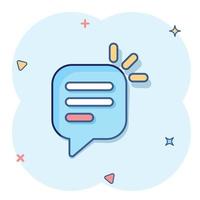 Speak chat sign icon in comic style. Speech bubbles cartoon vector illustration on white isolated background. Team discussion button splash effect business concept.