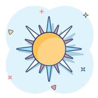 icono de sol de dibujos animados vectoriales en estilo cómico. pictograma de ilustración de concepto de sol de verano. concepto de efecto de salpicadura de negocio de sol. vector