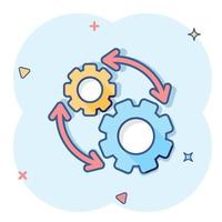 Workflow icon in comic style. Gear effective cartoon vector illustration on white isolated background. Process organization splash effect business concept.