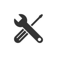 Wrench and screwdriver icon in flat style. Spanner key vector illustration on white isolated background. Repair equipment business concept.