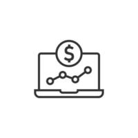 Laptop computer chart icon in flat style. Money diagram vector illustration on white isolated background. Financial process business concept.