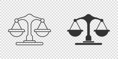 Scales icon in flat style. Libra vector illustration on isolated background. Mass comparison sign business concept.