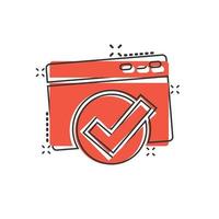 icono de lista de tareas en estilo cómico. ilustración de vector de dibujos animados de lista de verificación de documentos sobre fondo blanco aislado. concepto de negocio de efecto de salpicadura de marca de verificación de bloc de notas.