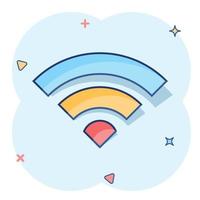 Wifi internet icon in comic style. Wi-fi wireless technology vector cartoon illustration pictogram. Network wifi business concept splash effect.