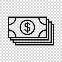 Dollar currency banknote icon in flat style. Dollar cash vector illustration on white isolated background. Banknote bill business concept.