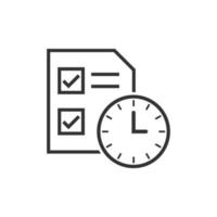 Contract time icon in flat style. Document with clock vector illustration on white isolated background. Deadline business concept.