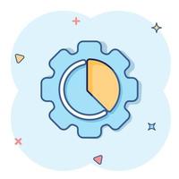 Workflow chart icon in comic style. Gear with diagram cartoon vector illustration on white isolated background. Process organization splash effect business concept.