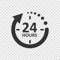 24 hours service icon in flat style. All day business and service vector illustration on isolated background. Quick service time sign business concept.