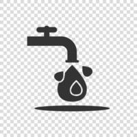 Water tap icon in flat style. Droplet vector illustration on white isolated background. Faucet falling sign business concept.