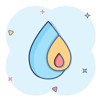 icono de gota de agua en estilo cómico. ilustración de vector de dibujos animados de blob sobre fondo blanco aislado. Concepto de negocio de signo de efecto de salpicadura de gota de lluvia.