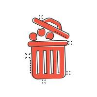 Garbage bin icon in comic style. Recycle cartoon vector illustration on white isolated background. Trash basket splash effect sign business concept.