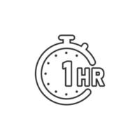 1 hour clock icon in flat style. Timer countdown vector illustration on isolated background. Time measure sign business concept.