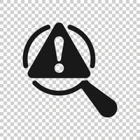 Risk analysis icon in flat style. Exclamation magnifier vector illustration on white isolated background. Attention business concept.
