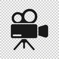 Projector icon in flat style. Cinema camera vector illustration on white isolated background. Movie business concept.