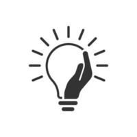 Lightbulb in hand icon in flat style. Bulb vector illustration on white isolated background. Lamp business concept.