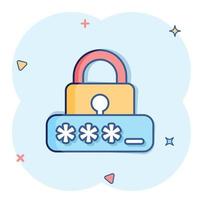 Login icon in comic style. Password access cartoon vector illustration on white isolated background. Padlock entry splash effect business concept.