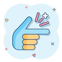 Finger snap icon in comic style. Fingers expression vector cartoon illustration pictogram. Snap gesture business concept splash effect.