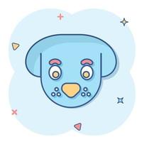 Dog head icon in comic style. Cute pet cartoon vector illustration on white isolated background. Animal splash effect business concept.