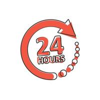 24 hours service icon in comic style. All day business and service cartoon vector illustration on isolated background. Quick service time splash effect sign business concept.