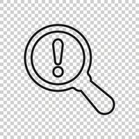Risk analysis icon in flat style. Exclamation magnifier vector illustration on white isolated background. Attention business concept.