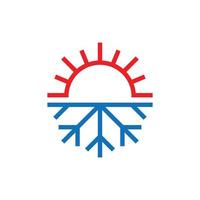 Snowflake and sun icon in flat style. Climate control vector illustration on white isolated background. Hot, cold temperature business concept.