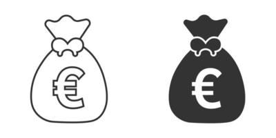 icono de bolsa de dinero en estilo plano. Ilustración de vector de bolsa de dinero sobre fondo aislado. concepto de negocio de signo de saco de monedas.