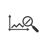 icono de tendencia del mercado en estilo plano. flecha de crecimiento con ilustración de vector de lupa sobre fondo blanco aislado. aumentar el concepto de negocio.