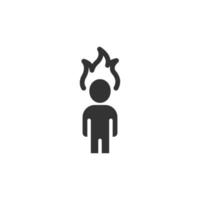 People with flame head icon in flat style. Stress expression vector illustration on white isolated background. Health problem business concept.