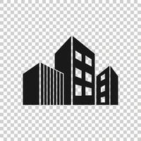 Building icon in flat style. Skyscraper vector illustration on white isolated background. Architecture business concept.