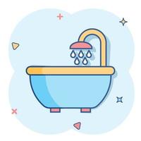 icono de ducha de baño en estilo cómico. Pictograma de ilustración de dibujos animados de vector de higiene de baño. efecto de salpicadura de concepto de negocio de spa de baño.