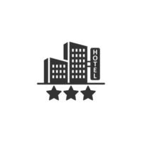 Hotel 3 stars sign icon in flat style. Inn building vector illustration on white isolated background. Hostel room business concept.