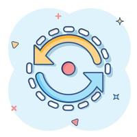 Oval with arrows icon in comic style. Consistency repeat vector cartoon illustration on white isolated background. Reload rotation business concept splash effect.