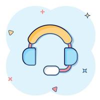Helpdesk icon in comic style. Headphone cartoon vector illustration on white isolated background. Chat operator splash effect business concept.